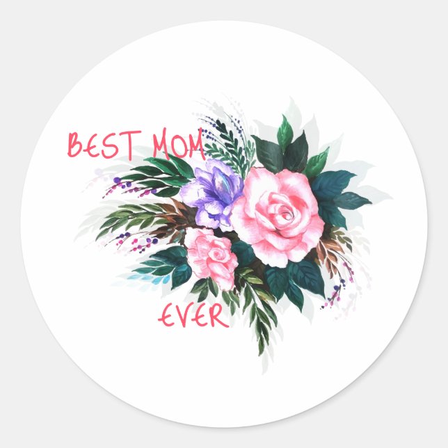 Adesivo Redondo Best mom ever flower (Frente)