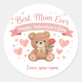 Adesivo Redondo Best Mom Ever Valentine Heart Postcard