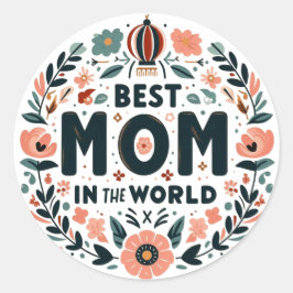 Adesivo Redondo Best Mom in the World - Floral Wreath