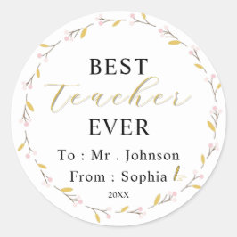 Adesivo Redondo Best Teacher Ever – Custom Name Sticker Gift
