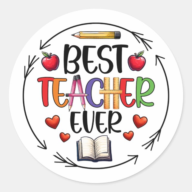 Adesivo Redondo Best Teacher Ever Sticker – Fun Appreciation (Frente)