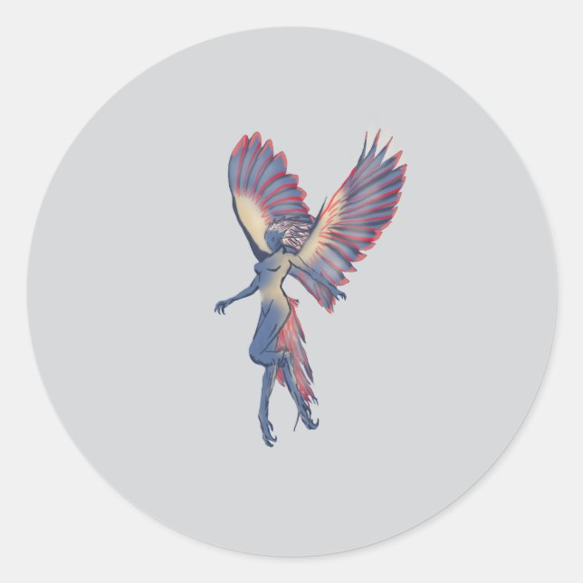 Adesivo Redondo Besta mitológica voando Harpy (Frente)