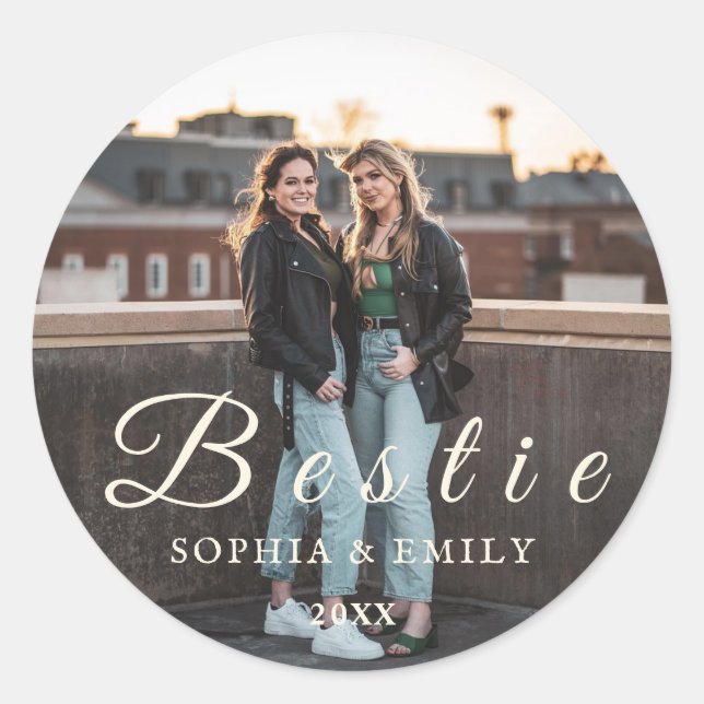 Adesivo Redondo Bestie Collage Sticker – Names & Year Personalized (Frente)