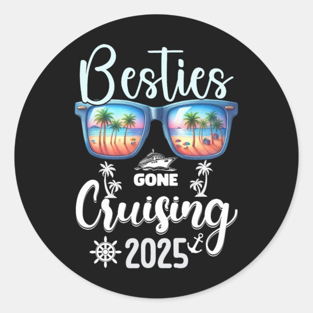 Adesivo Redondo Besties Gone Cruising 2025 Girls Matching Women Cr (Frente)