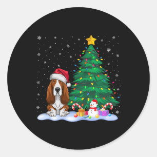 Adesivo Redondo Bet Cão Cachorro Luzes da Árvore de Natal Chapéu d