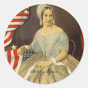 Adesivo Redondo Betsy Ross First American Flag Vintage Retrato EUA