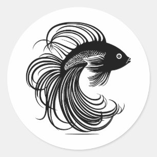 Adesivo Redondo Betta Fish em preto e branco minimalista