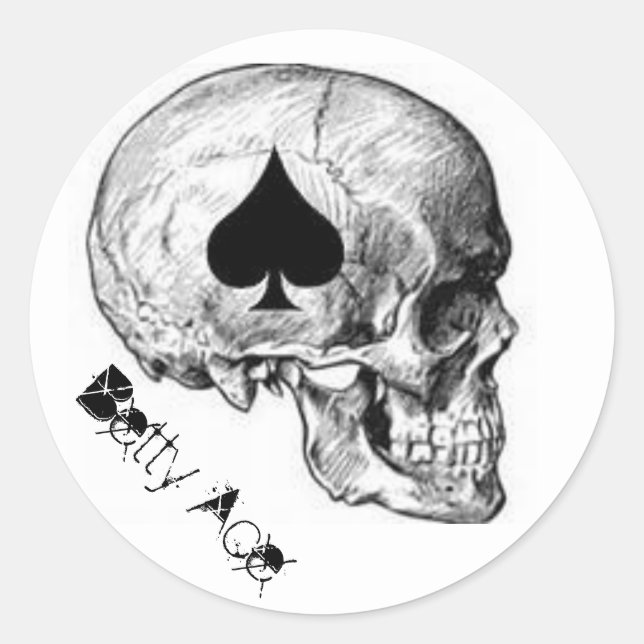 Adesivo Redondo Betty Ace Do Vinheta Do Crânio De Espadas (Frente)