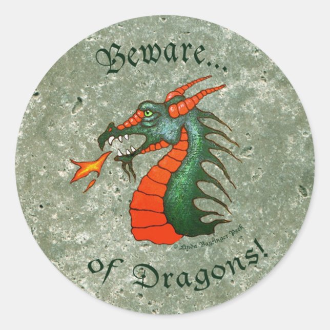 Adesivo Redondo Beware Dragon Stone Green Faux Marble (Frente)