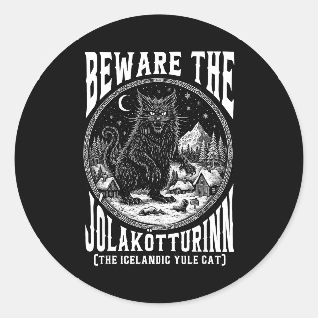 Adesivo Redondo Beware The Jolakotturinn Yule Cat Icelandic Christ (Frente)