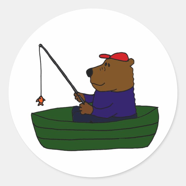 Adesivo Redondo BF- Design de Pesca do Urso Engraçado (Frente)
