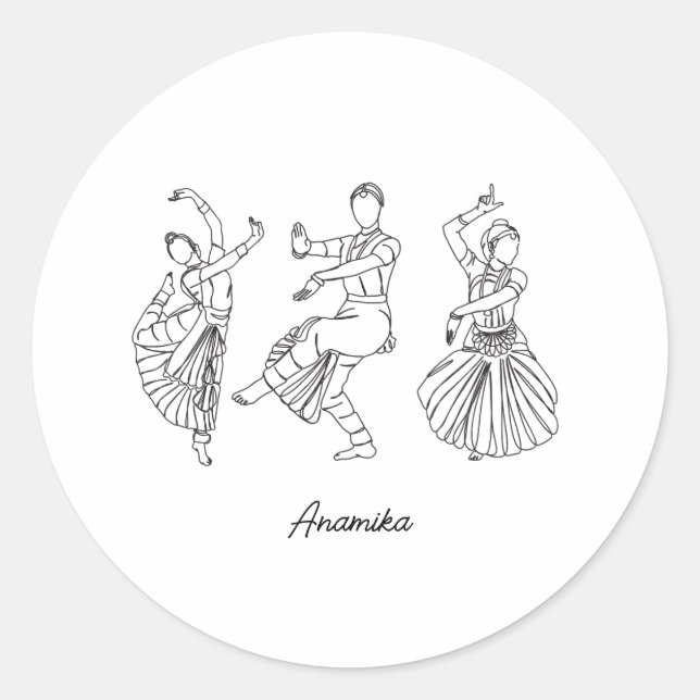 Adesivo Redondo Bharatanatyam Nome personalizado da dança (Frente)
