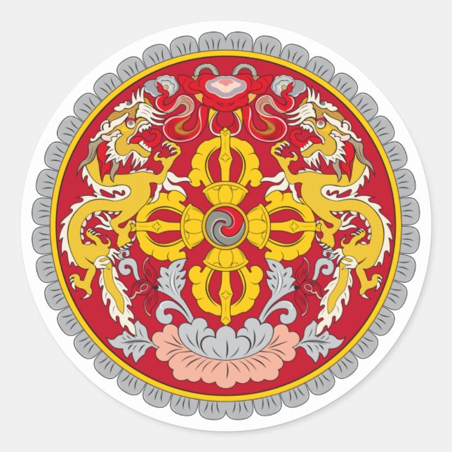 Adesivo Redondo Bhutanese National Emblem, Butão (Frente)