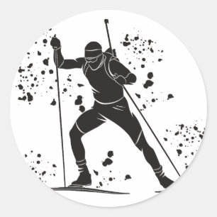 Adesivo Redondo Bi atleta Esqui Nórdico Biatlo _27 