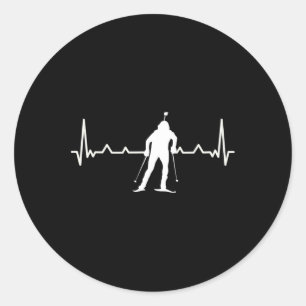 Adesivo Redondo Biathlon Heartbeat Skiing Cross-country Winter Spo