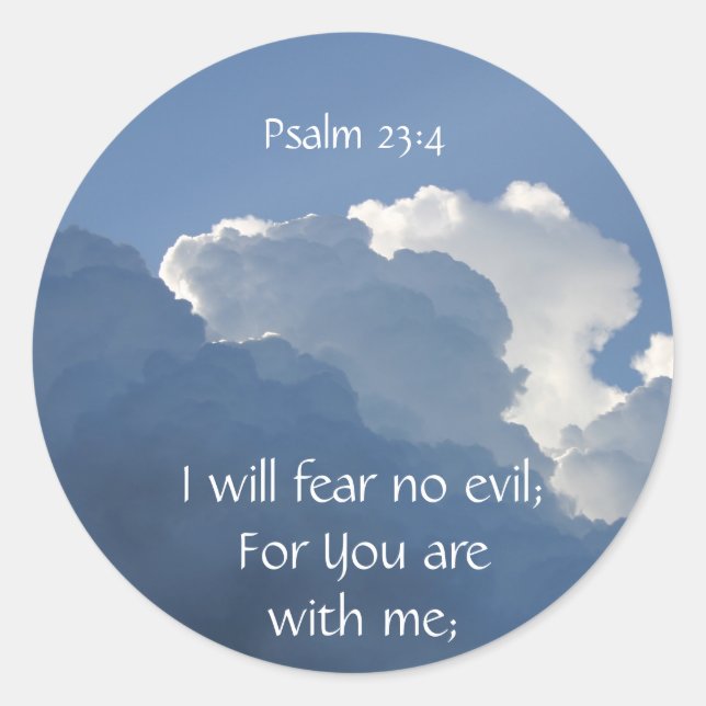 Adesivo Redondo Bible Scripture Psalm 23:4 Fear No Evil... (Frente)