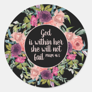 Adesivo Redondo Bíblia Cristã Floral, Cor da Água, Rosa Púrpur