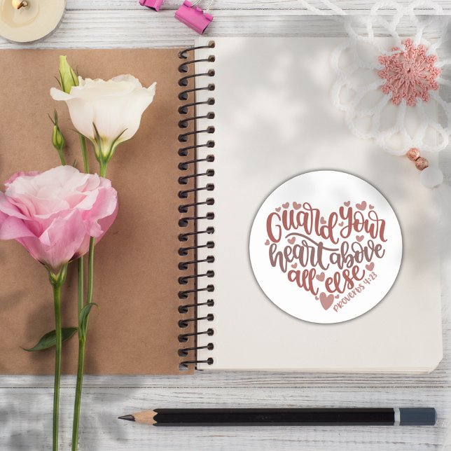 Adesivo Redondo Bíblia Cristã Verso ✝️ Guarda Seu Coração (Christian Bible Verse ✝️ Guard Your Heart Classic Round Sticker)