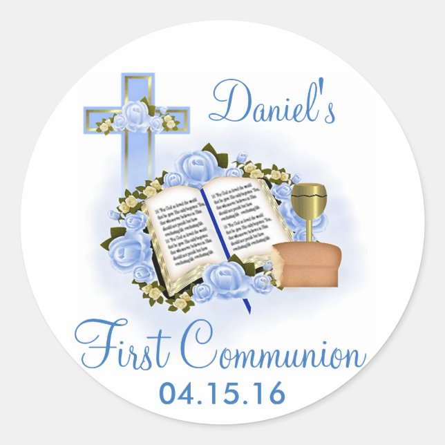 Adesivo Redondo Bíblia Cross First Communion Stickers Envelope Sel (Frente)