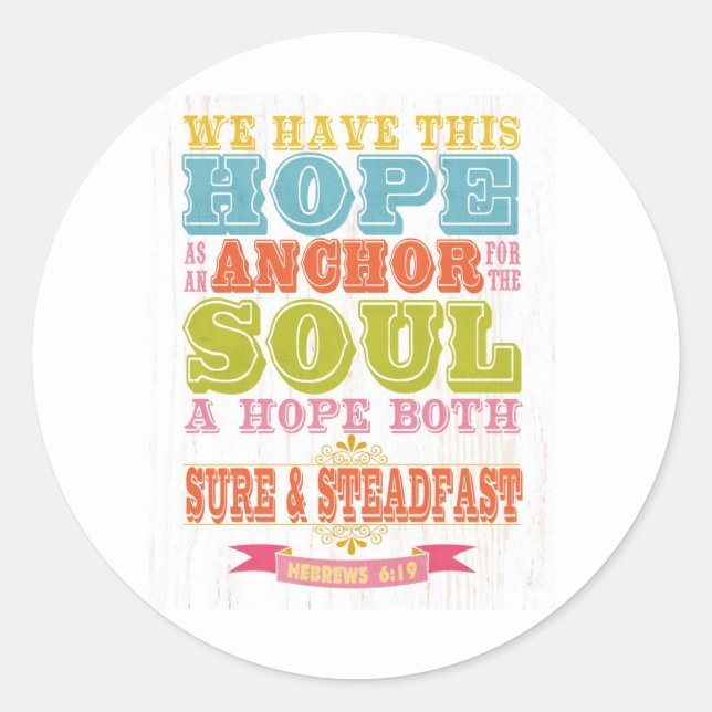 Adesivo Redondo Bíblia Escritural Cristã Verso - Hebraico 6:19 (Frente)
