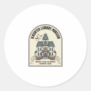 Adesivo Redondo Biblioteca Assombrada Salem Fantasma Vintage Hallo
