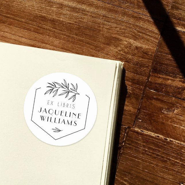 Adesivo Redondo Biblioteca de Folhas Botânicas Ex Libris Personali (Criador carregado)