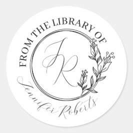 Adesivo Redondo Biblioteca de Iniciais de Script Floral Feminino