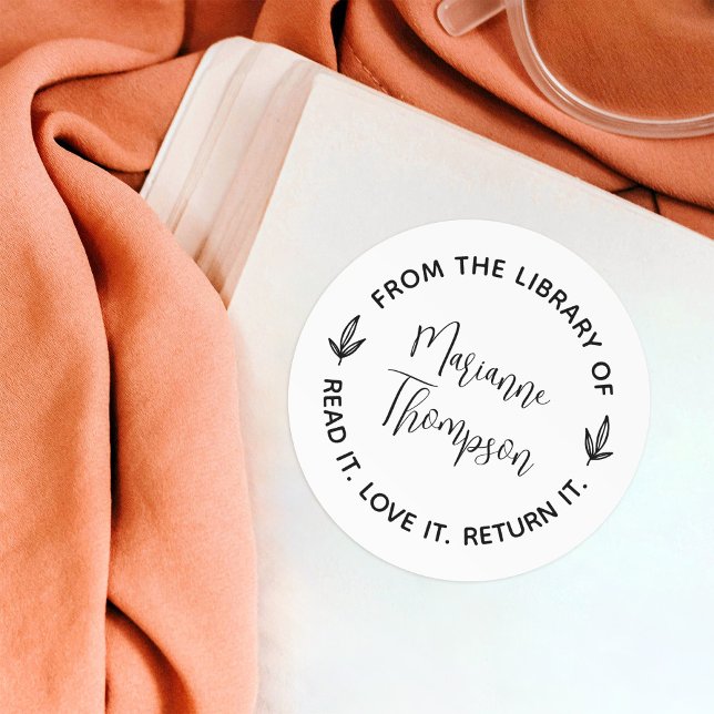 Adesivo Redondo Biblioteca de Redondos de Script Simples e Minimal (Criador carregado)