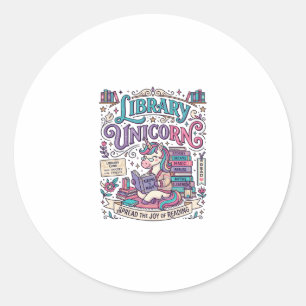 Adesivo Redondo Biblioteca de Unicórnios Arte Colorida de Unicórni