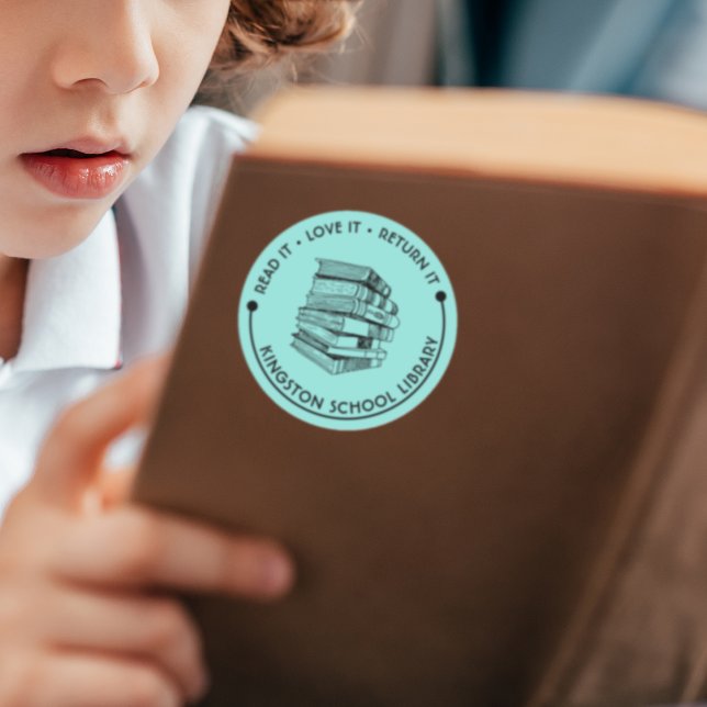 Adesivo Redondo Biblioteca Escolar Leia Amo Devolva Personalize (Criador carregado)