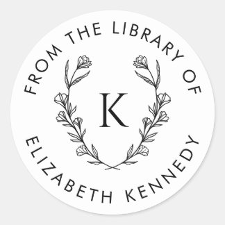 Adesivo Redondo Biblioteca inicial redonda Floral Botânica