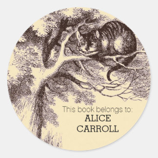 Adesivo Redondo Biblioteca Personalizada: Cheshire Cat Bookplate