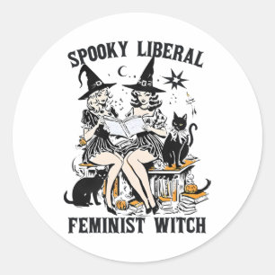 Adesivo Redondo Bibliotecária do Halloween da Bruxa Liberal Femini