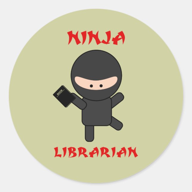 Adesivo Redondo Bibliotecário de Ninja com livro (Frente)