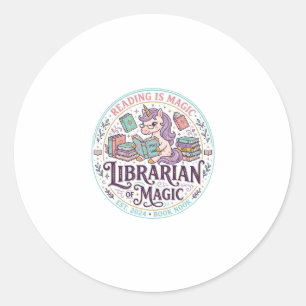 Adesivo Redondo Bibliotecário Unicórnio de Magia Gráfico de Produt