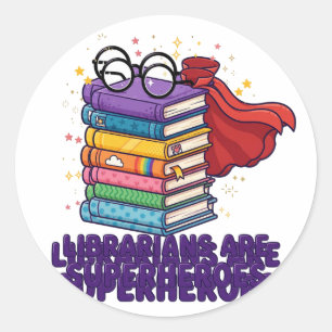 Adesivo Redondo Bibliotecários São Super-Heróis Livros Diversão Ad