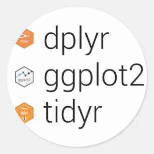 Adesivo Redondo Bibliotecas de Tidyverse: dplyr, ggplot2, tidyr