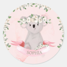 Adesivo Redondo Bicho-branco Koala Floral rosa-rosa