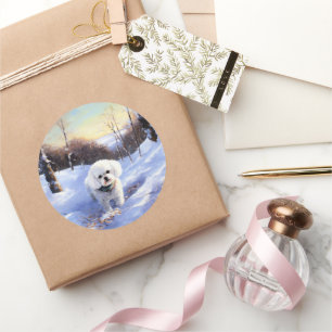 Adesivo Redondo Bichon Frise Deixe-A Neve Natal