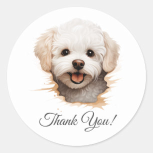 Adesivo Redondo Bichon Frise Dog Obrigado