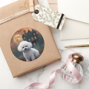 Adesivo Redondo Bichon Frise Halloween Scary