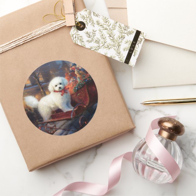 Adesivo Redondo Bichon Frise Natal Fesason (Presentear)