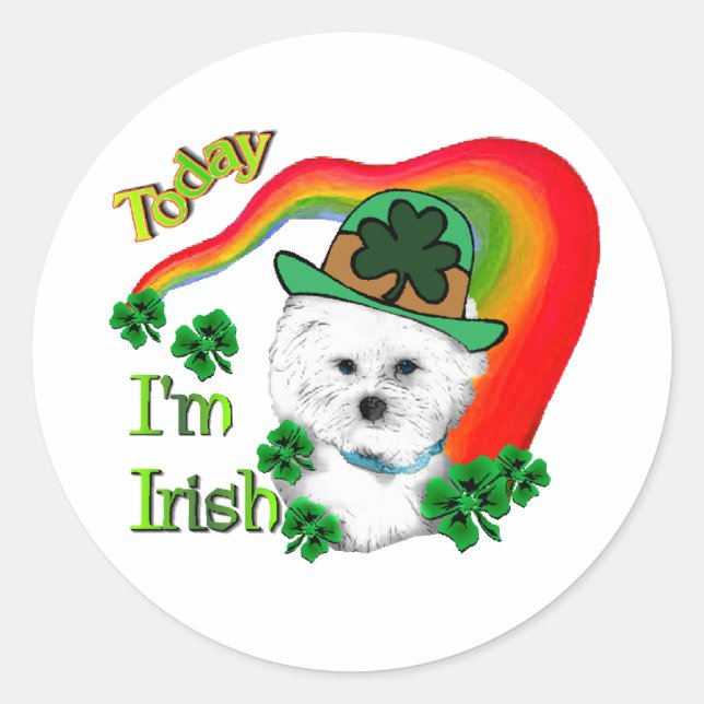 Adesivo Redondo Bichon Frise St Patricks (Frente)