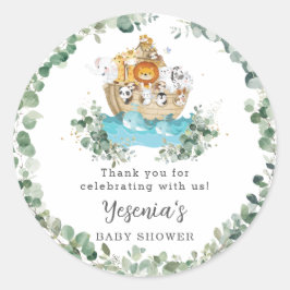 Adesivo Redondo Bichos bonitos Arca de Noé Verde Aniversário