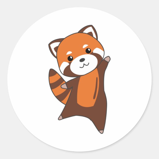 Adesivo Redondo Bichos De Panda Vermelha Para Crianças Kawaii (Frente)