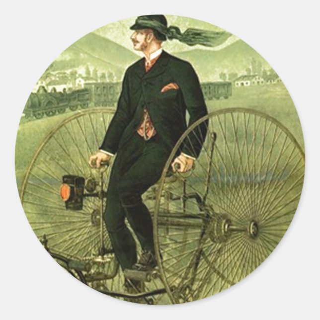 Adesivo Redondo Bicicleta Antiguidade Sticker Tricycle Bike (Frente)