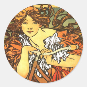 Adesivo Redondo Bicicleta Art Nouveau - Alphonse Mucha
