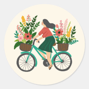 Adesivo Redondo Bicicleta de Menina Flor Cuja Frota Personalizada