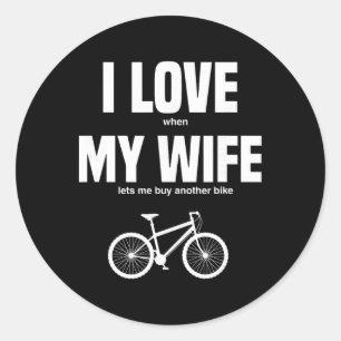 Adesivo Redondo Bicicleta de Montanha Eu Amo Quando Minha Esposa M