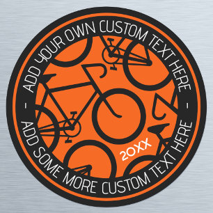 Adesivo Redondo Bicicleta de Texto Personalizada Laranja e Preto